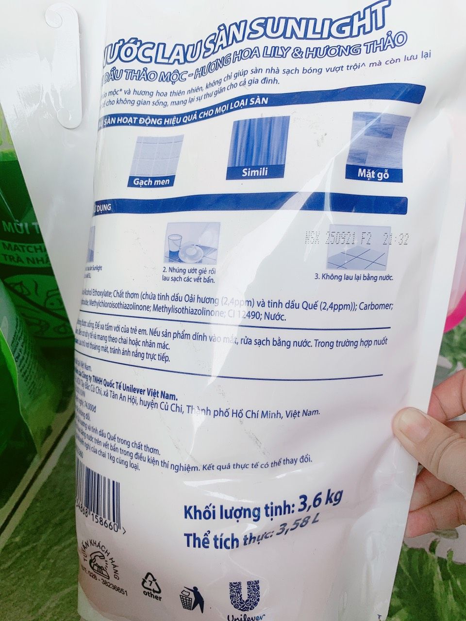 NƯỚC LAU SÀN Sunlight  - Túi 3,6kg