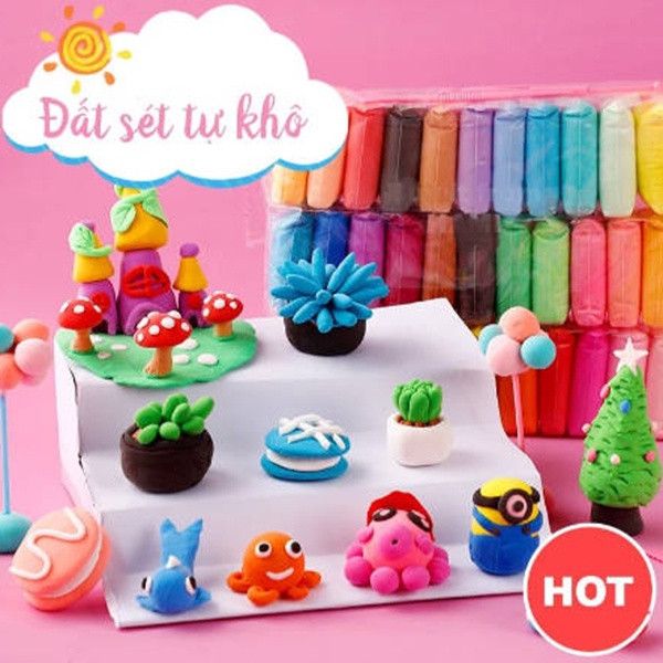 XÔ ĐỒ CHƠI ĐẤT SÉT TỰ KHÔ - set 3 xô
