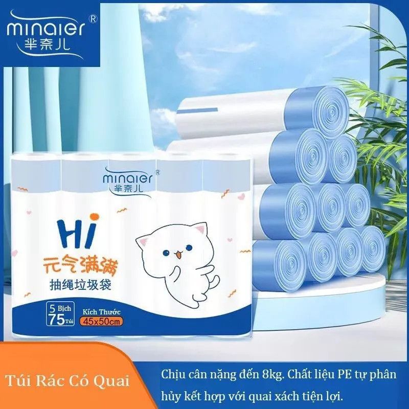 CUỘN 100 TÚI RÁC HI TỰ HỦY CÓ QUAI XÁCH 