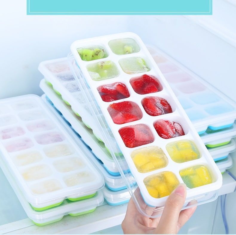 KHAY LÀM ĐÁ SILICON BINGMO CÓ NẮP ĐẬY - SET 3KHAY 