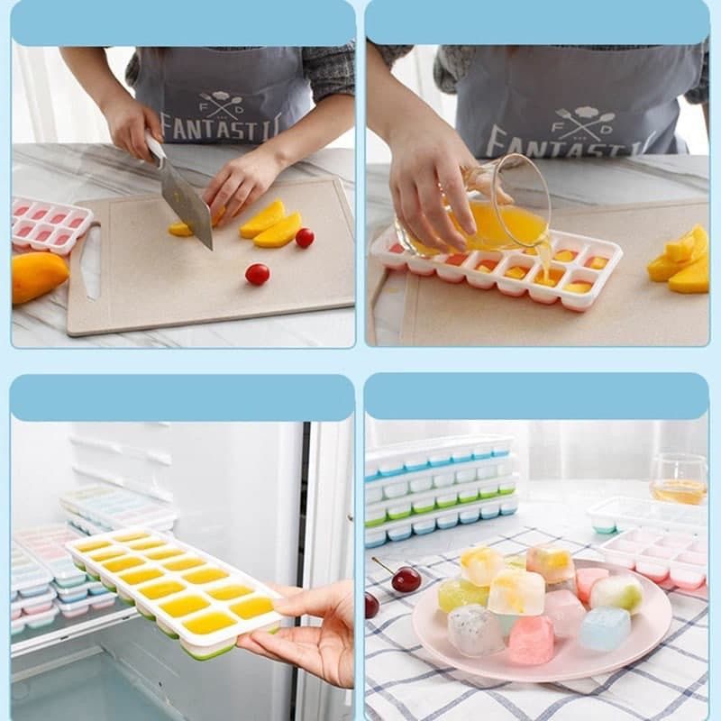 KHAY LÀM ĐÁ SILICON BINGMO CÓ NẮP ĐẬY - SET 3KHAY 