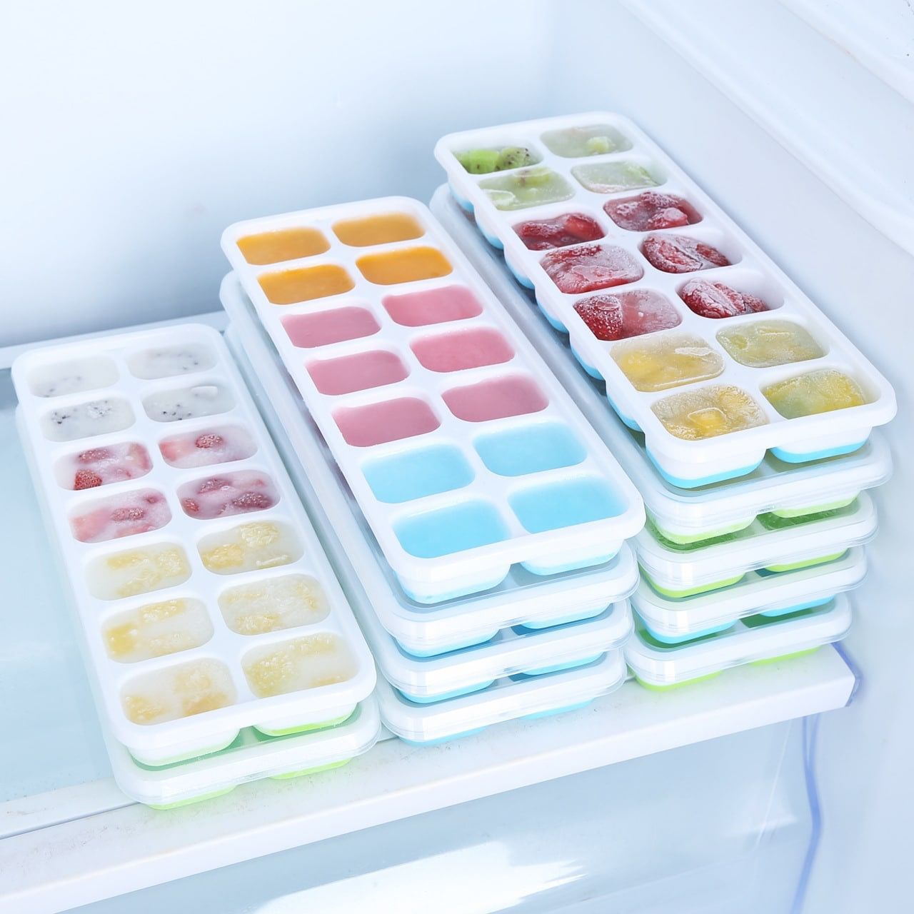 KHAY LÀM ĐÁ SILICON BINGMO CÓ NẮP ĐẬY - SET 3KHAY 