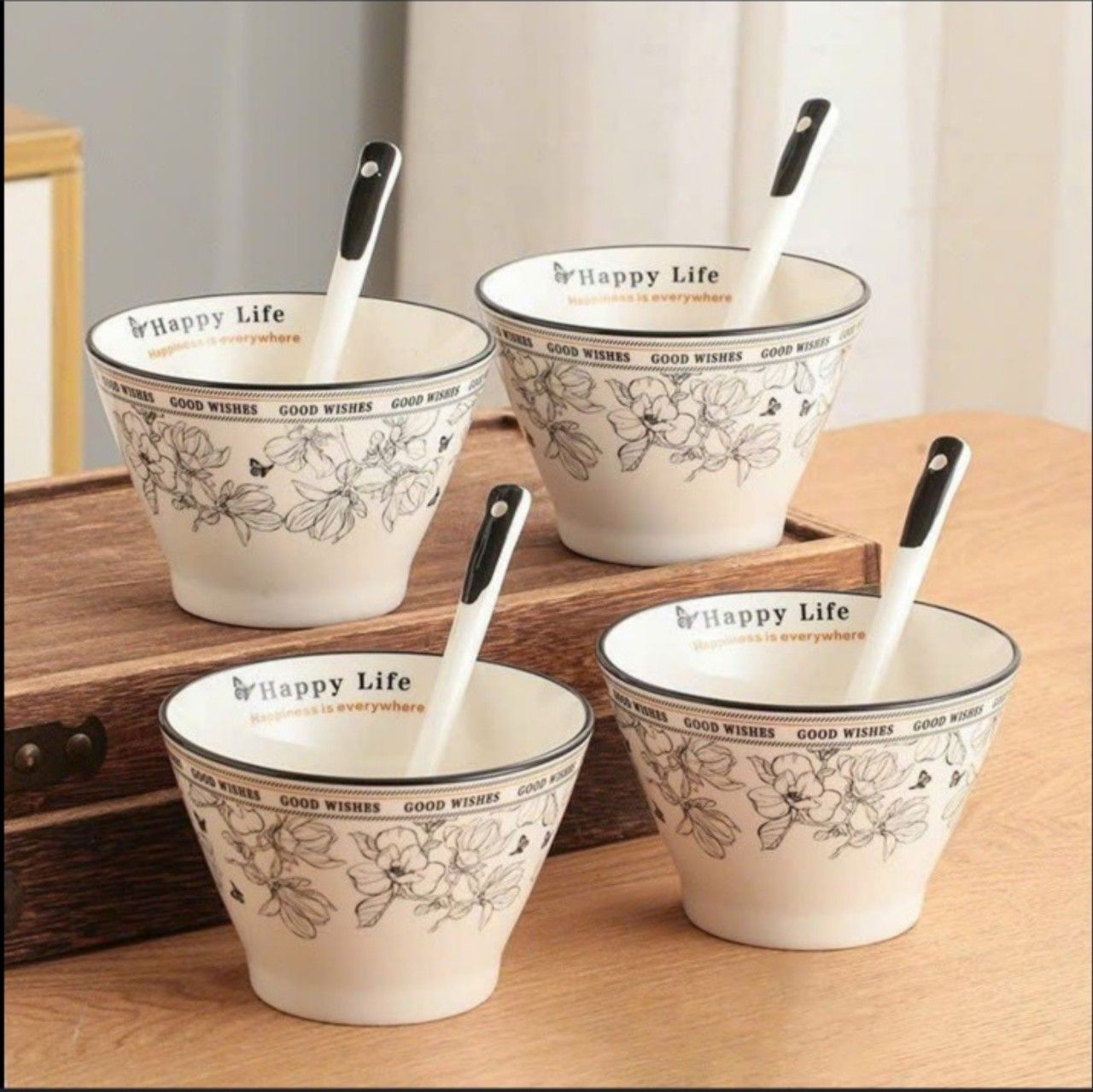 SET BÁT HAPPY LIFE BÔNG HỒNG KÈM THÌA