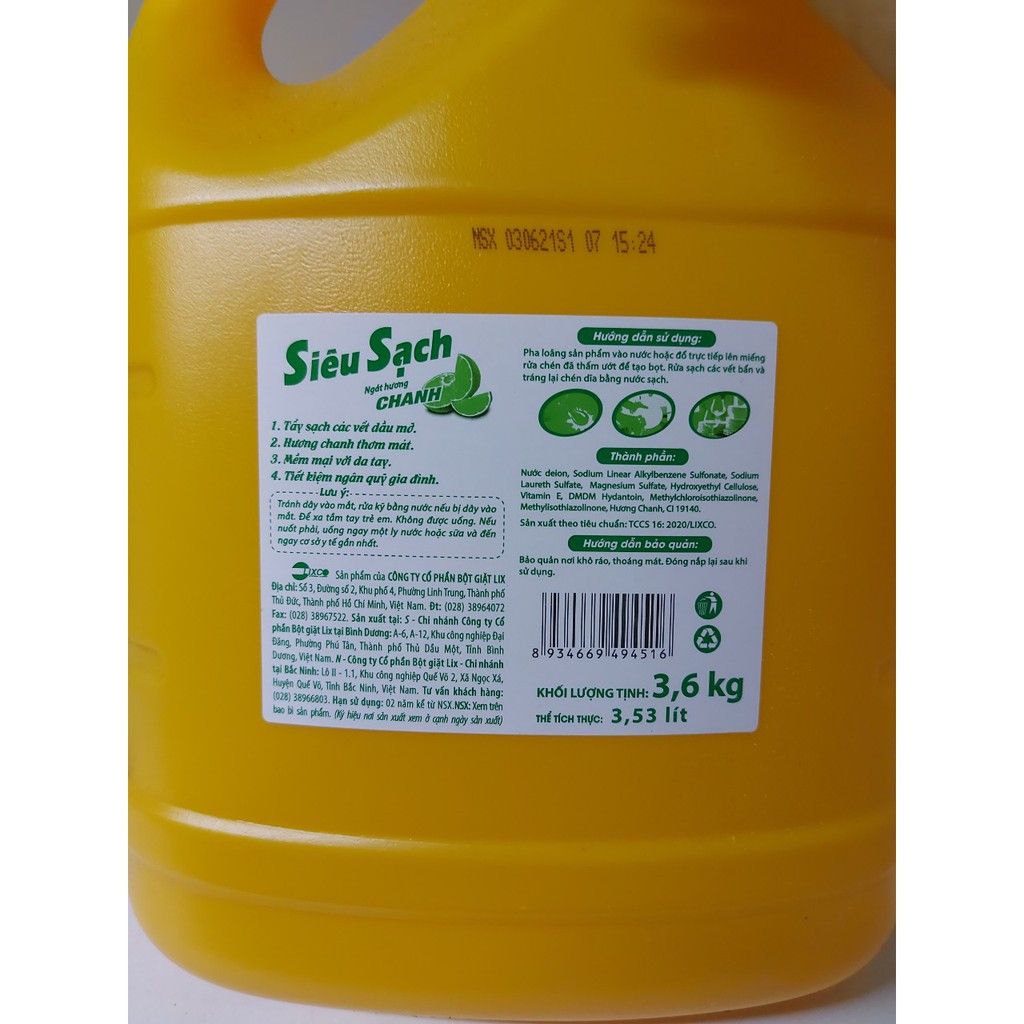 NƯỚC RỬA CHÉN SIÊU SẠCH HƯƠNG CHANH 3L6