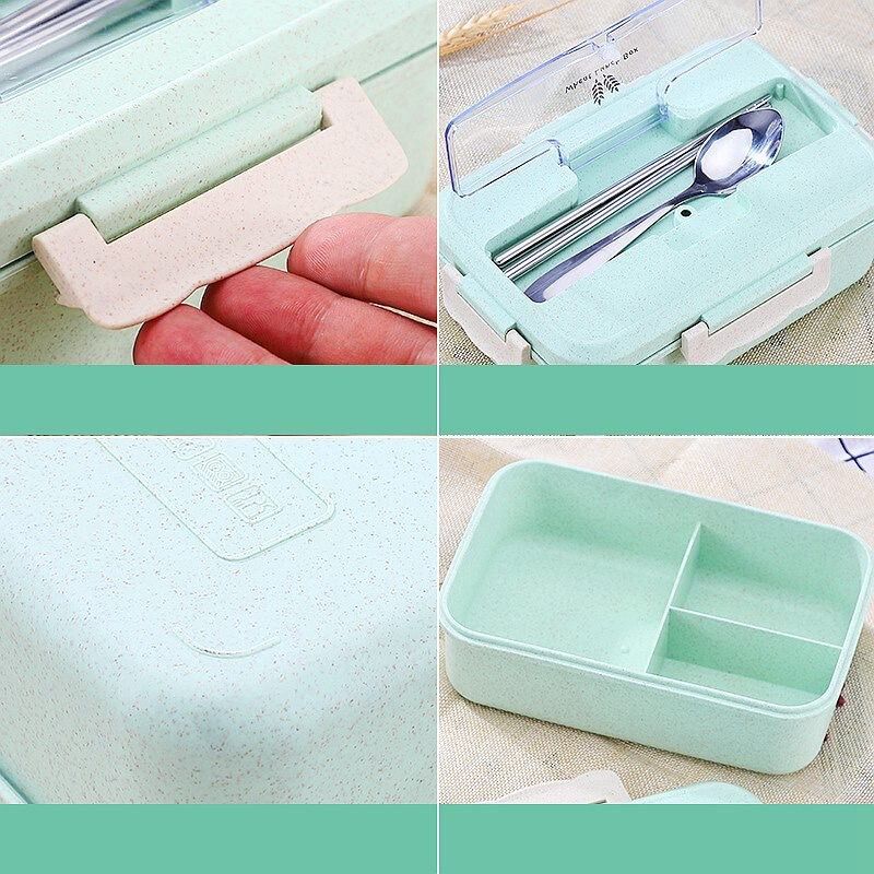 HỘP CƠM LÚA LẠCH 3 NGĂN KÈM ĐŨA