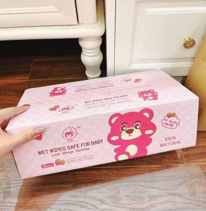 THÙNG GIẤY ƯỚT GẤU DÂU THÙNG 10 GÓI