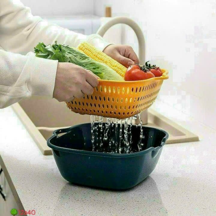 Bộ Rổ Rửa Rau Củ Quả Hai Lớp Tiện Lợi 6 Món 