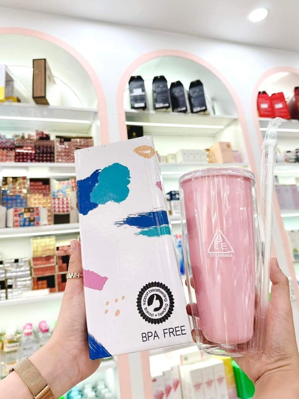 BÌNH NƯỚC 3CE HỒNG PASTE _ KÈM ỐNG HÚT