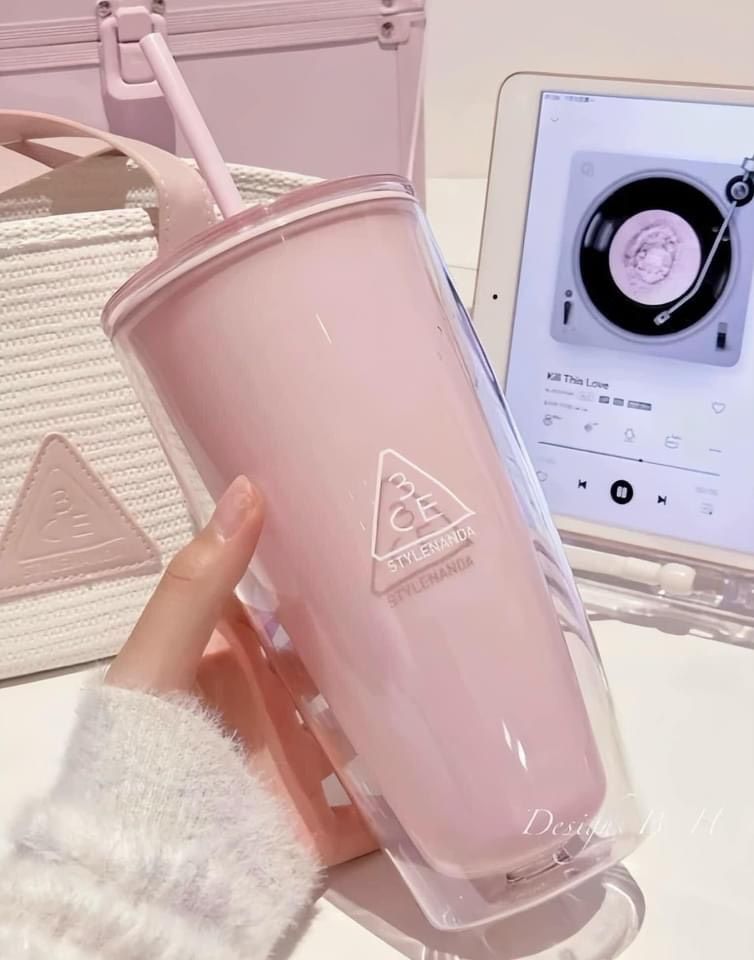 BÌNH NƯỚC 3CE HỒNG PASTE _ KÈM ỐNG HÚT