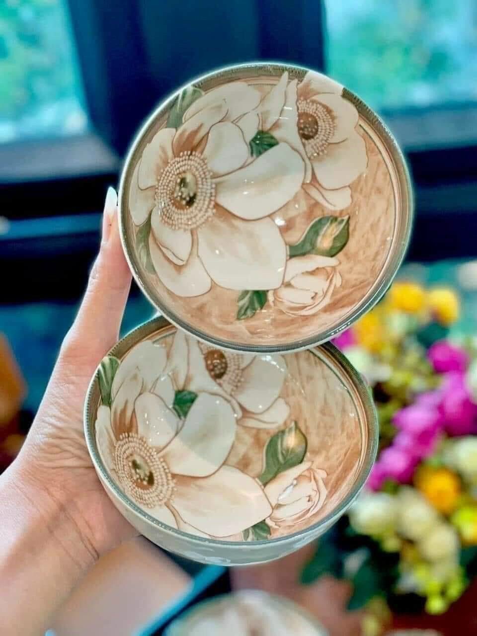 BỘ 6 CHÉN HOA- 6 ĐŨA - VIỀN XANH