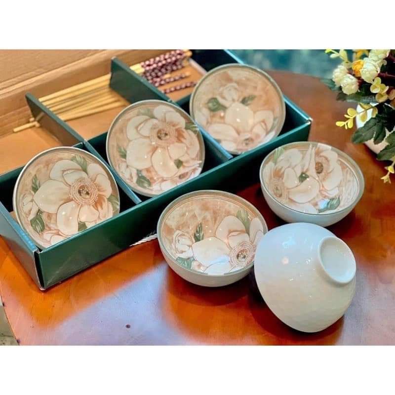 BỘ 6 CHÉN HOA- 6 ĐŨA - VIỀN XANH