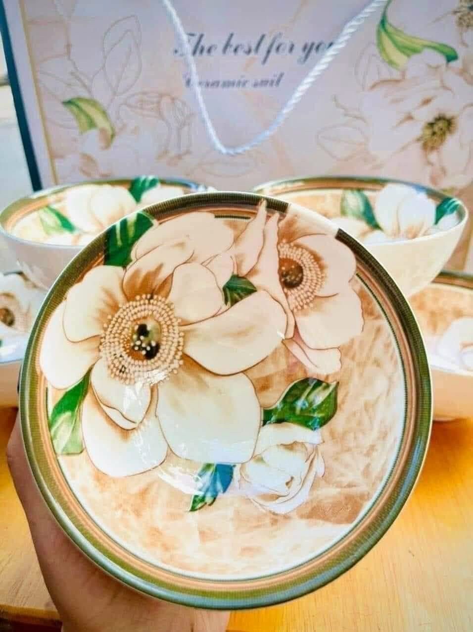 BỘ 6 CHÉN HOA- 6 ĐŨA - VIỀN XANH