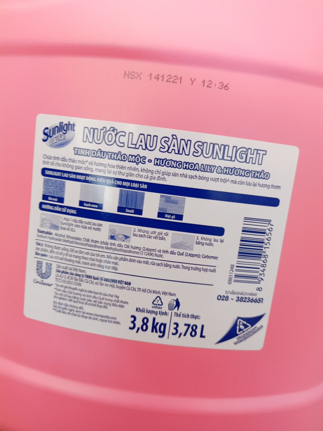 LAU SÀN SUNLIGHT - BÌNH 3L6 ( MÀU HỒNG & MÀU XANH )