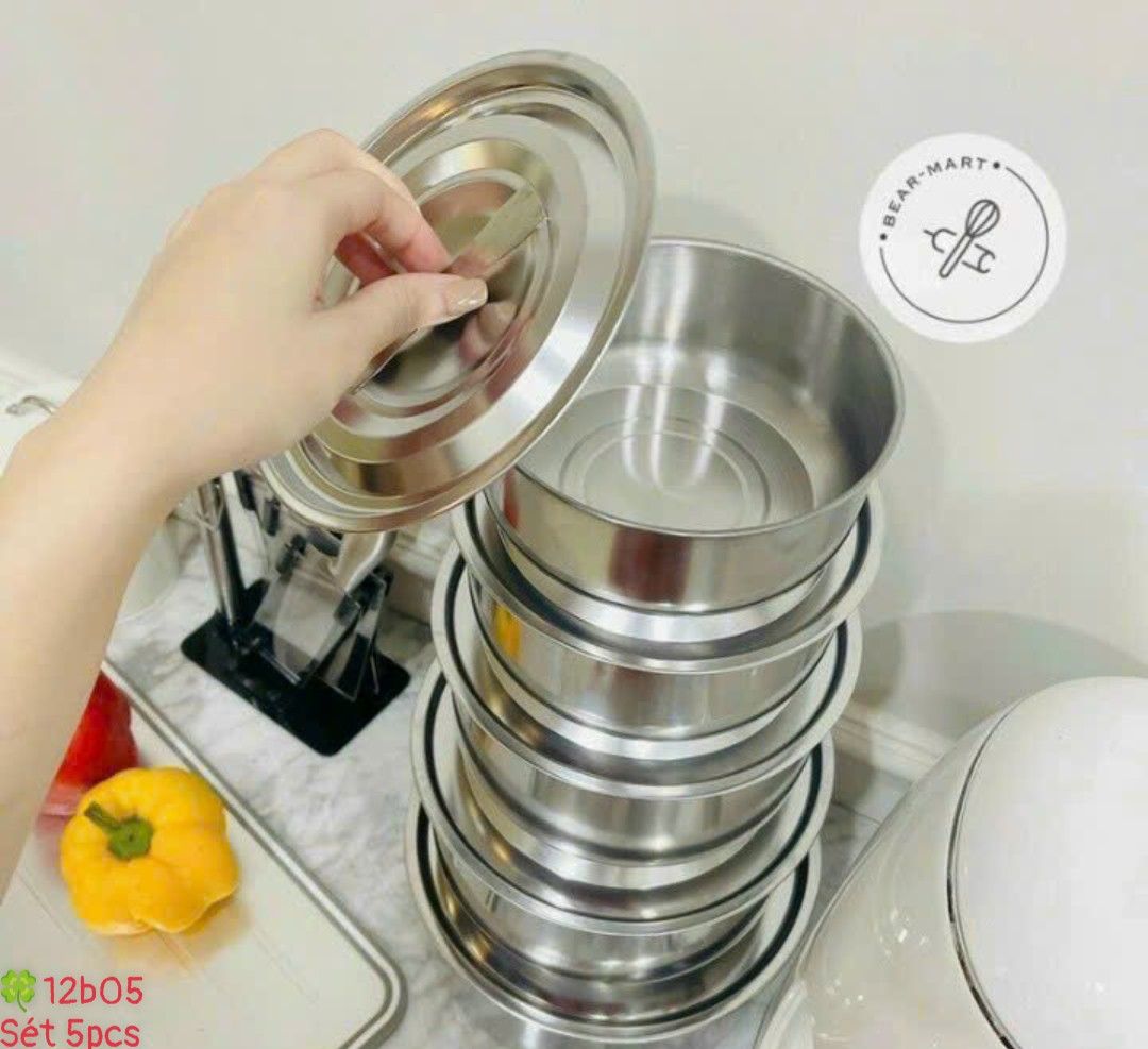 Bộ 5 Thố Inox Không Quai Có Nắp Đậy