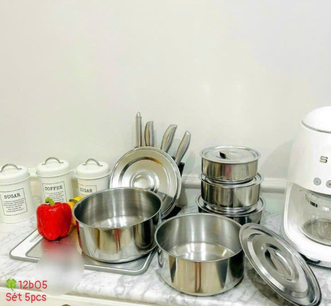 Bộ 5 Thố Inox Không Quai Có Nắp Đậy
