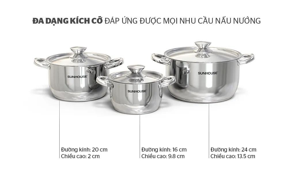 Bộ Nồi 3 Đáy Sunhouse